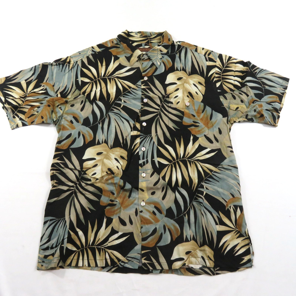 Tori Richard Hawaiian Shirt Mens 100% Viscose Rayon Floral Black Beige XL